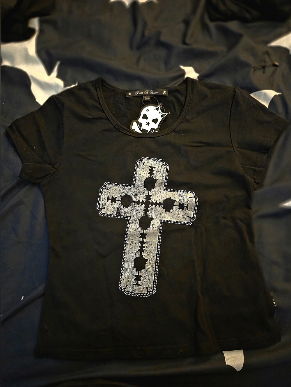 Punkxkisses Black Graphic Cross Tee